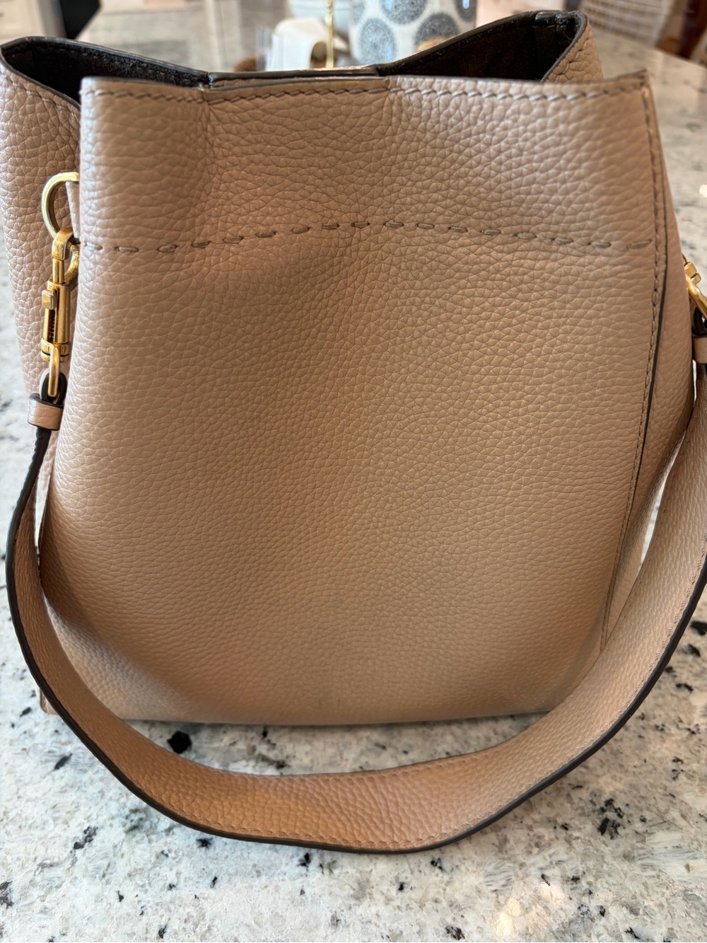 Tory Burch Cognac Pebbled Leather Shoulder Bucket Bag - Picture 4 of 4